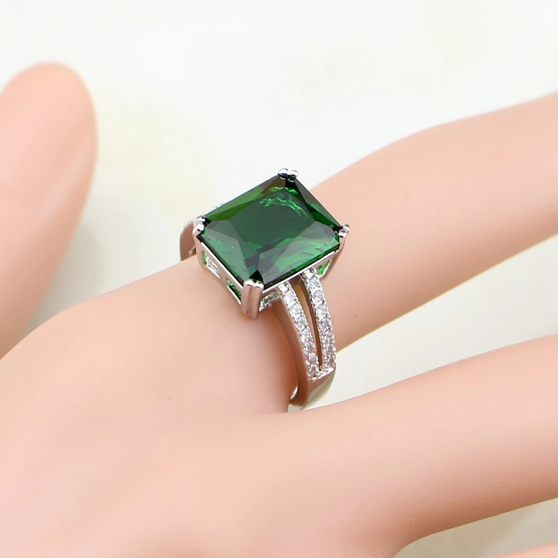 Квадратные зеленые кубические циркониевые белые бусы из стерлингового серебра