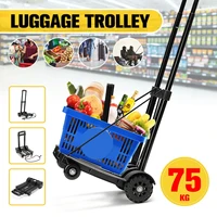 full folding black iron alloy luggage car bearing capacity 75kg luggage easy to carry trolley suitcase schoolbags shopping carts