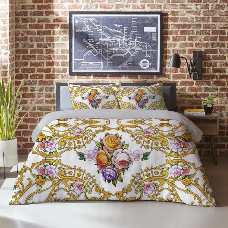 

Oentyo Baroque Duvet Cover Set Queen King Double Microfiber Quilt Cover Euro Luxury Bed Linen 2p 220x240 Flower Quilt Cover 150