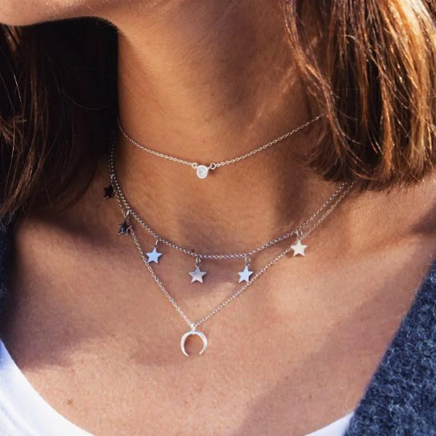 Boho Star колье чокер с Луной женские хрустальные ожерелье s Подвески collier femme collares