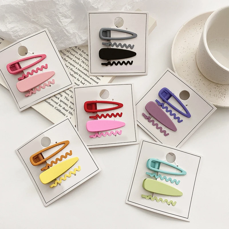 

Trendy Wave Hairpin For Women Girls Solid Color Simple All-match Korean Style 4pcs Wave Clip With Bangs Hair Accessories