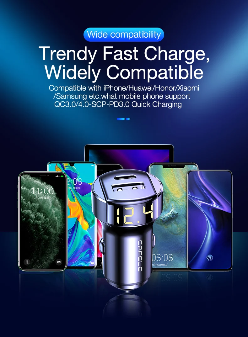 Cafele Quick Charge 4,0 3,0 USB Автомобильное зарядное устройство для iPhone Xiaomi huawei QC4.0 QC3.0 Авто Тип C PD быстрое автомобильное зарядное устройство для мобильного телефона
