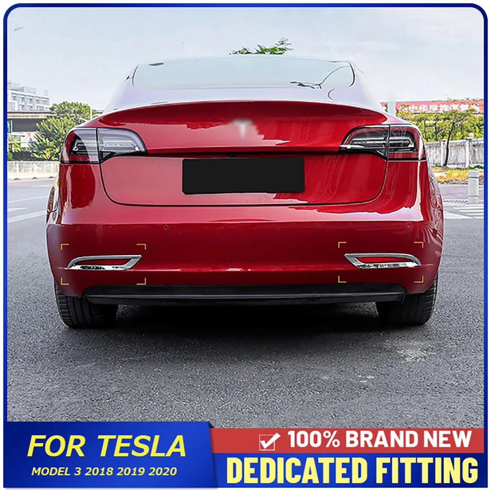 

Подходит для Tesla Model 3 Model3 2018 2019 2020 Автомобильный задний бампер, противотуманная фара, Обложка, ABS Хромированная задняя противотуманная фара, ...