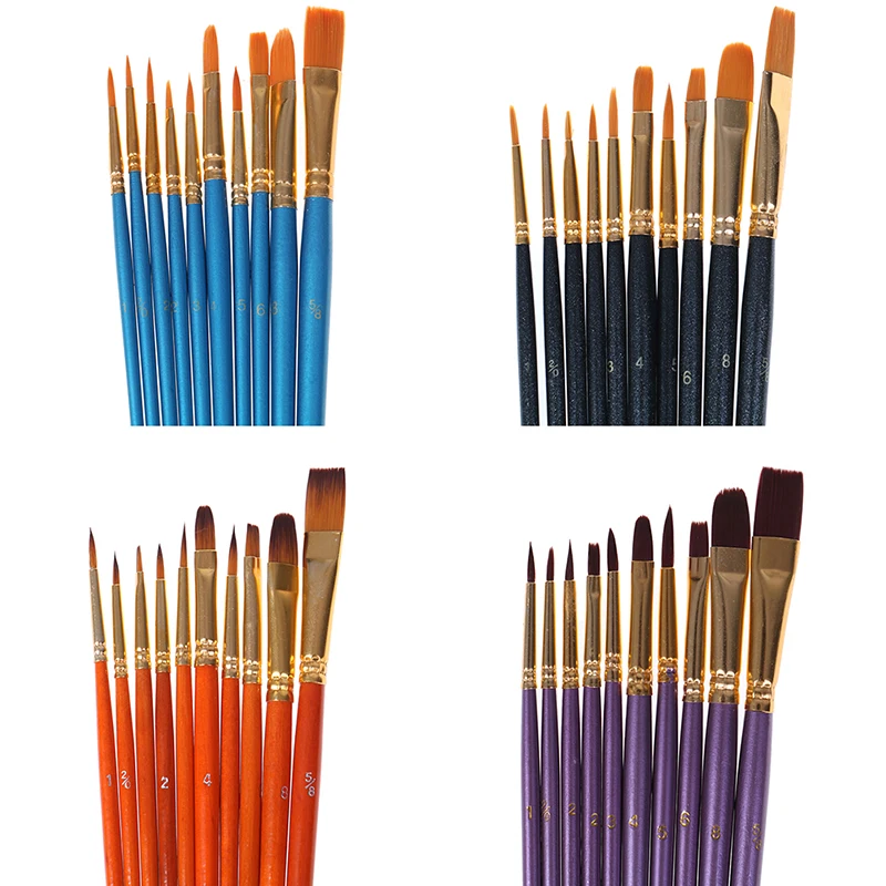 

10Pcs/Set Watercolor Gouache Paint Brushes Different Shape Round Pointed Tip Nylon Hair Painting Brush Set Art Supplies