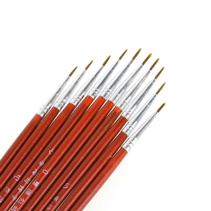 

10Pcs Nylon Hair Brush Hook Line Pen Artist Watercolor Acrylic Painting Drawing 72XF