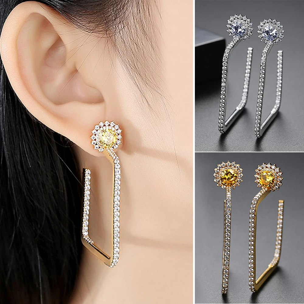 

Square Earring AAA Zircon Crystal Rhinestone Statement Stud Earrings Fashion Women Party Jewelry Gift Elegant Big Square Earring
