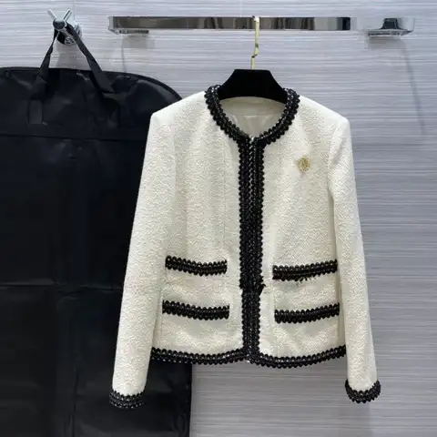 Женское шерстяное твидовое пальто, роскошные брендовые Подиумные куртки из 62%-ной шерсти с О-образным вырезом и длинным рукавом, приталенна...