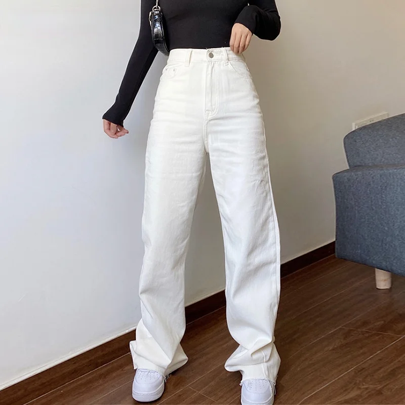 

White Jeans Woman High Waist 2021 New Streetwear Baggy Mom Jeans Vintage Denim Trousers Pocket Washed Casual Fashion Y2k Pants