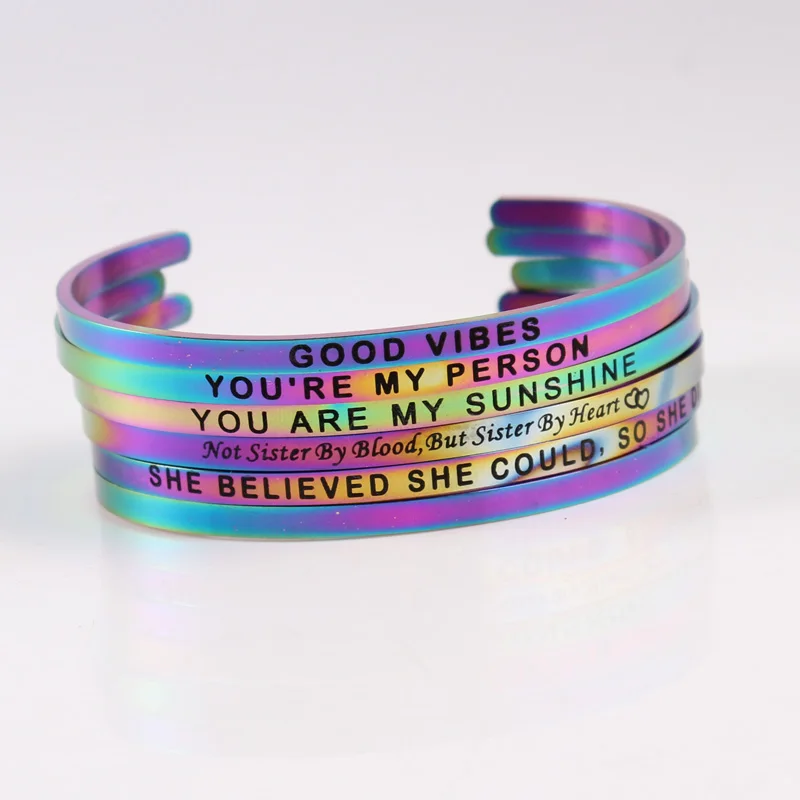 1 шт. 4 мм из нержавеющей стали c радужным барный браслет Выгравированный