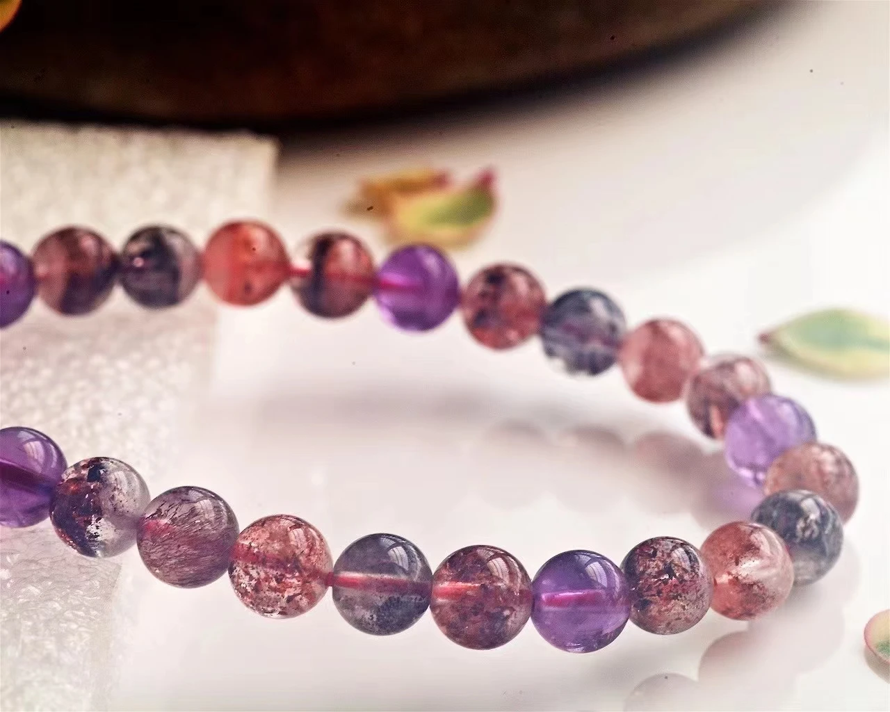 

Natural Colorful Super Seven 7 Purple Clear Round Beads Rutilated Quartz Bracelet 7.2mm Crystal For Women Men AAAAAA