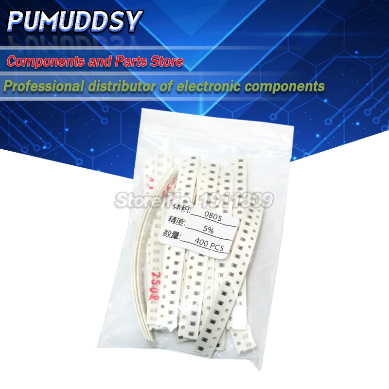 20 стоимость * шт = 400 0805 SMD Резистор Комплект 5% 1 Вт/8 Вт (10 Ом ~ м ом) компонент diy