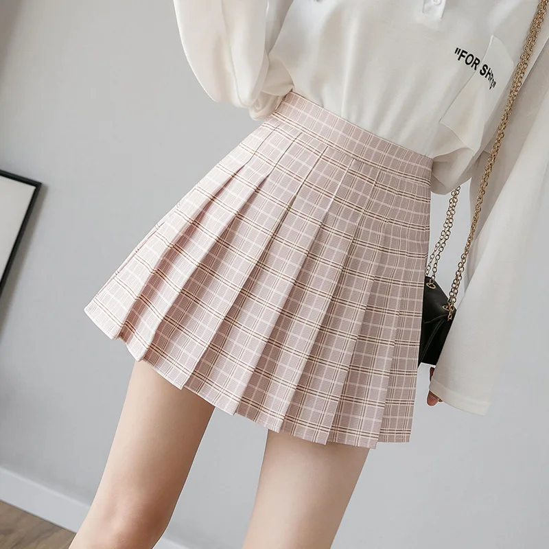 

Summer Women's Skirt Shorts High Waist A-line Student Plaid Pleated Skirt Women Cute Sweet Girls Dance Mini Skirts Kawaii faldas