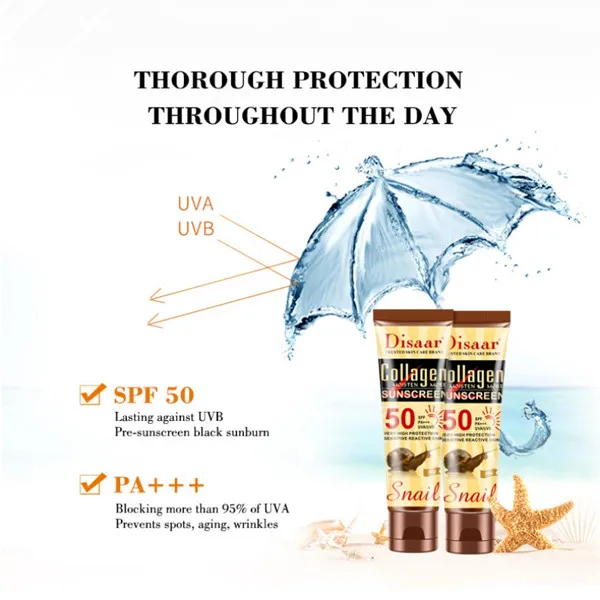 Новая коллагеновая эссенция улитки SPF 50 увлажняющий солнцезащитный крем против старения контроль за маслом анти-УФ отбеливающий солнцезащитный крем для лица