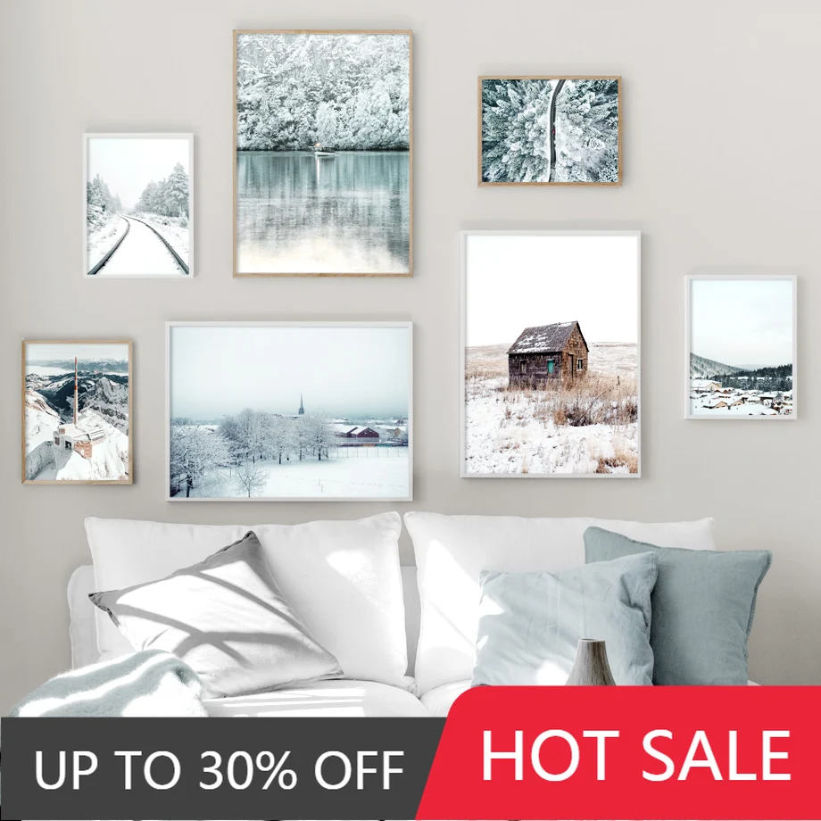 Настенная Картина на холсте с изображением снежного леса аэроплан озера дороги