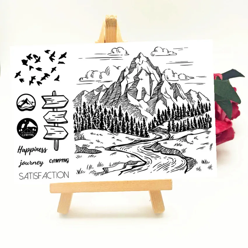 11x16 см горные вершины прозрачный печать прозрачные наклейки силиконовый валик