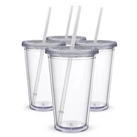 16oz plastic cup with straw water bottle with straws coffee mug creative drinking tumbler