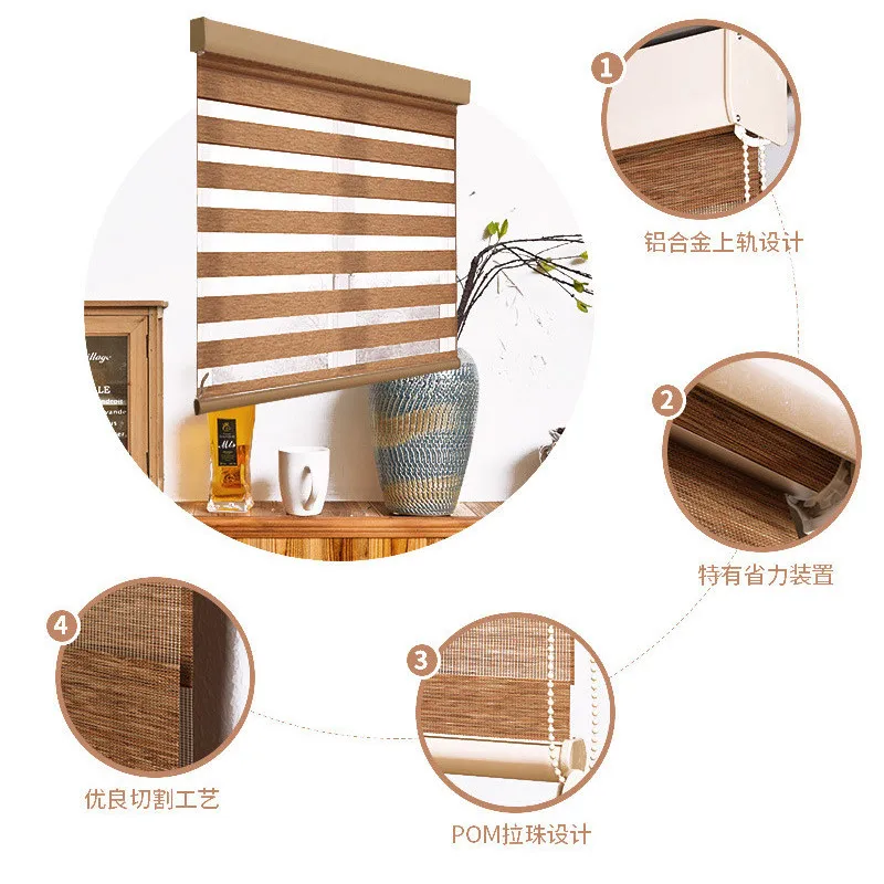 Жалюзи в стиле зебры для офиса и ванной комнаты Льняной материал двухслойный