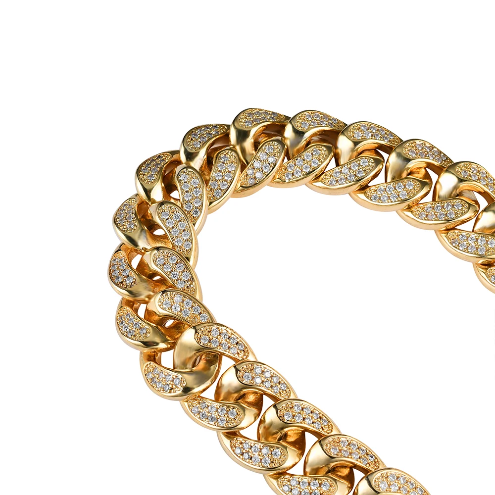 

1 New Fashion Charms Bling Punk Micro Pave Cubic Zirconia Stone Iced Out Cuban Chain Gold Bracelet Hip Hop Jewelry for Male Man