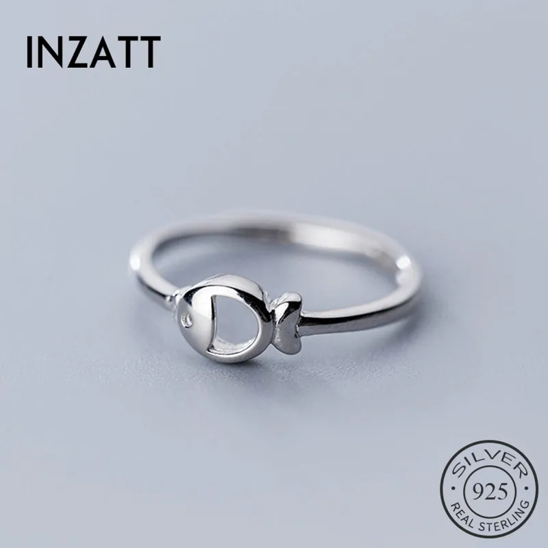 INZATT Настоящее серебро 925 проба полые рыбы кольцо с изменяющимся размером для модных женщин милые ювелирные изделия минималистические аксессуары подарок