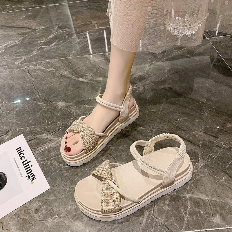 

Comfort Shoes for Women Beige Heeled Sandals Muffins shoe 2021 Summer Med Clogs Wedge Black Thick Flat Without Medium New Fashio