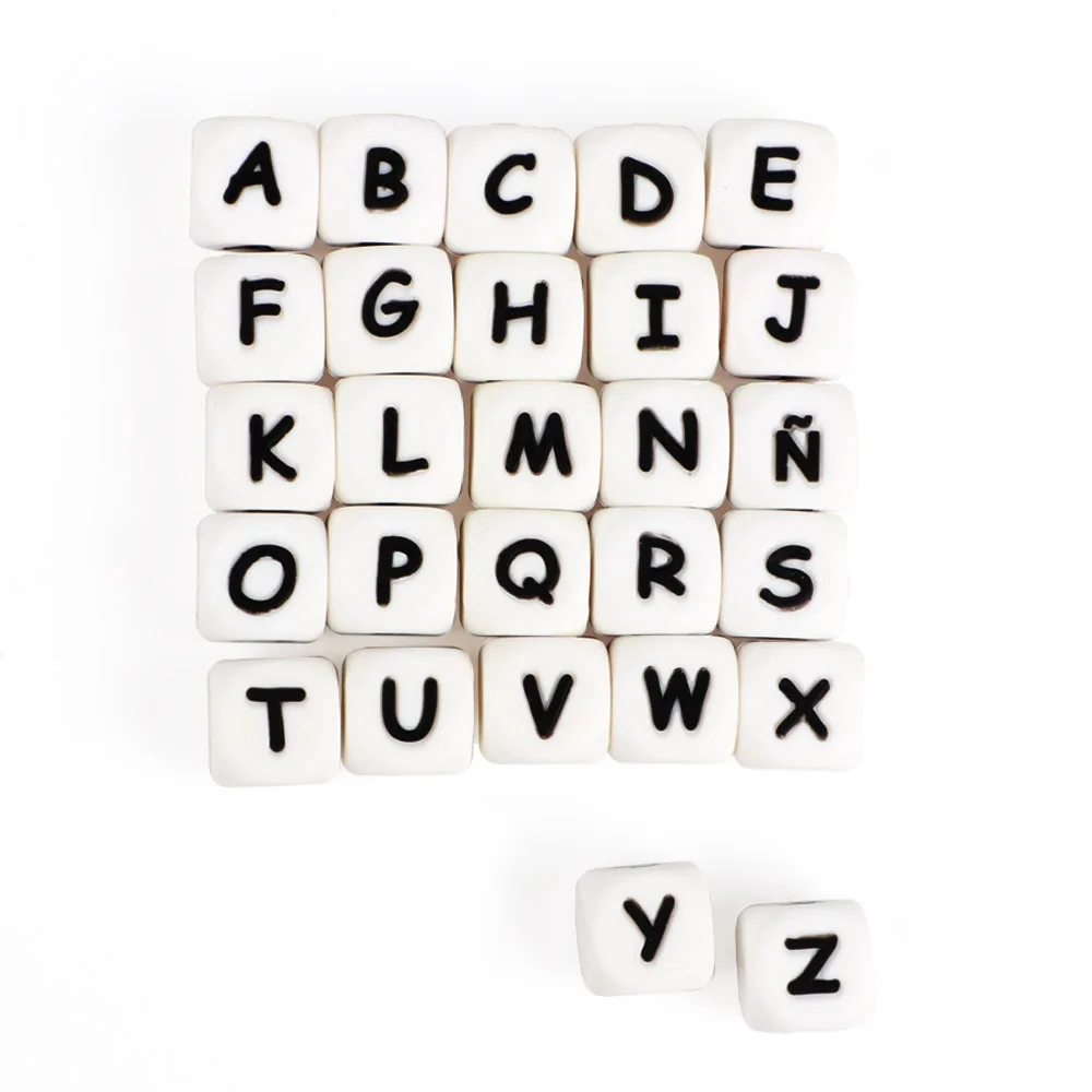 

Hu 100Pc Alphabet English Silicone Letter Beads 12Mm Baby Teether Accessories For Personalized Pacifier Clips Teething Toys