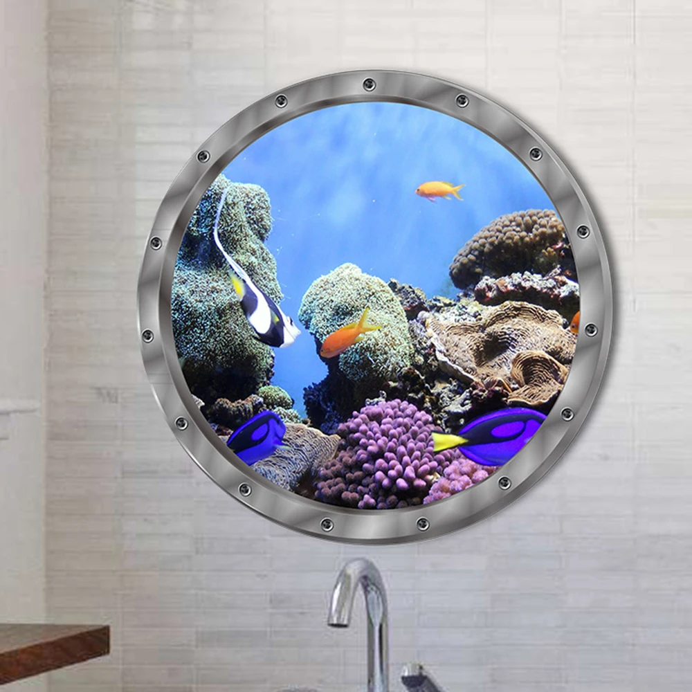 Fish Ocean View Windows Wall Door Stickers For Washing Machine Bathroom Decor Furniture Films Decorative & Posters | Дом и сад
