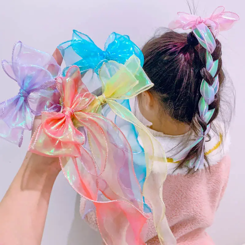 

Fantasy Yarn Knot Bow Hair Clips Girls Princess Hairpin Long Ribbons Headdress Solid Color Bow-knot Hair Accessories 2021 New