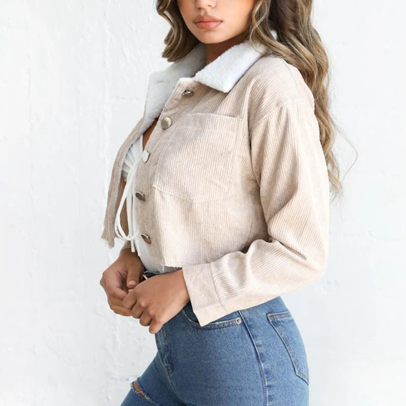 Осень 2020 ВИНТАЖНЫЕ пальто и куртки женский укороченный топ Вельветовая куртка с