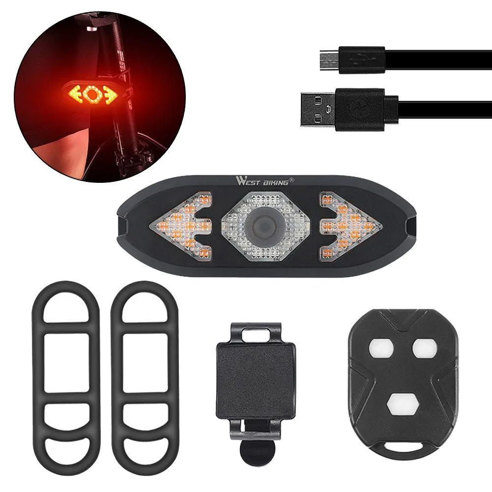 

​LED Bicycle Bike Rear TailLight Turn Signal Remote Control Tail Light USB Wireless Remote Waterproof With Horn Warning Flashing
