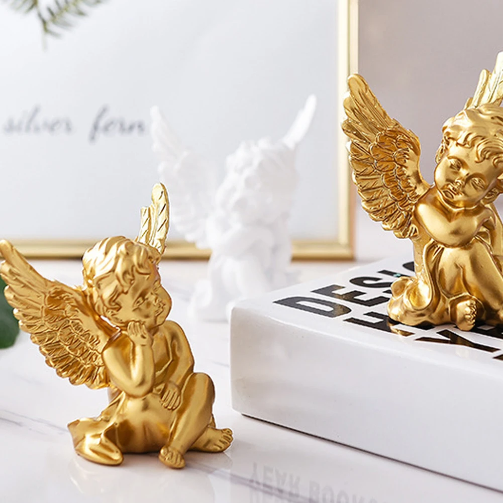 

Статуя из каучука Cherub 2 шт., декоративная детская Статуя Ангела, садовая миниатюрная золотистая/белая для украшения дома, подарки