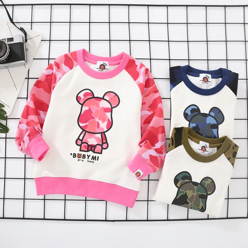 

Kids Boy Girls Cartoon Pink Camo Bear Little Animal Hoodie Tops Sweatershirt Casual Hip Hop Style Hoodies