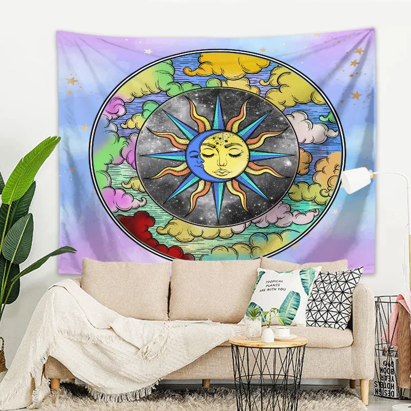 

Астрологический Гобелен Мандала Луна солнце Декор для дома психоделический эстетический настенный ковер гобелен в стиле бохо макраме ткан...