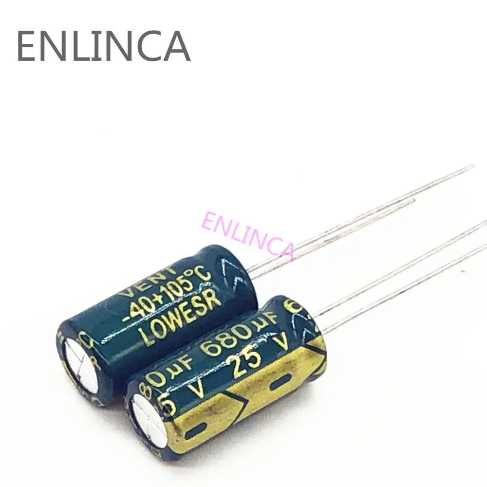 

60pcs/lot Q01 25V 680UF Low ESR/Impedance high frequency aluminum electrolytic capacitor size 8*16 680UF25V 20%
