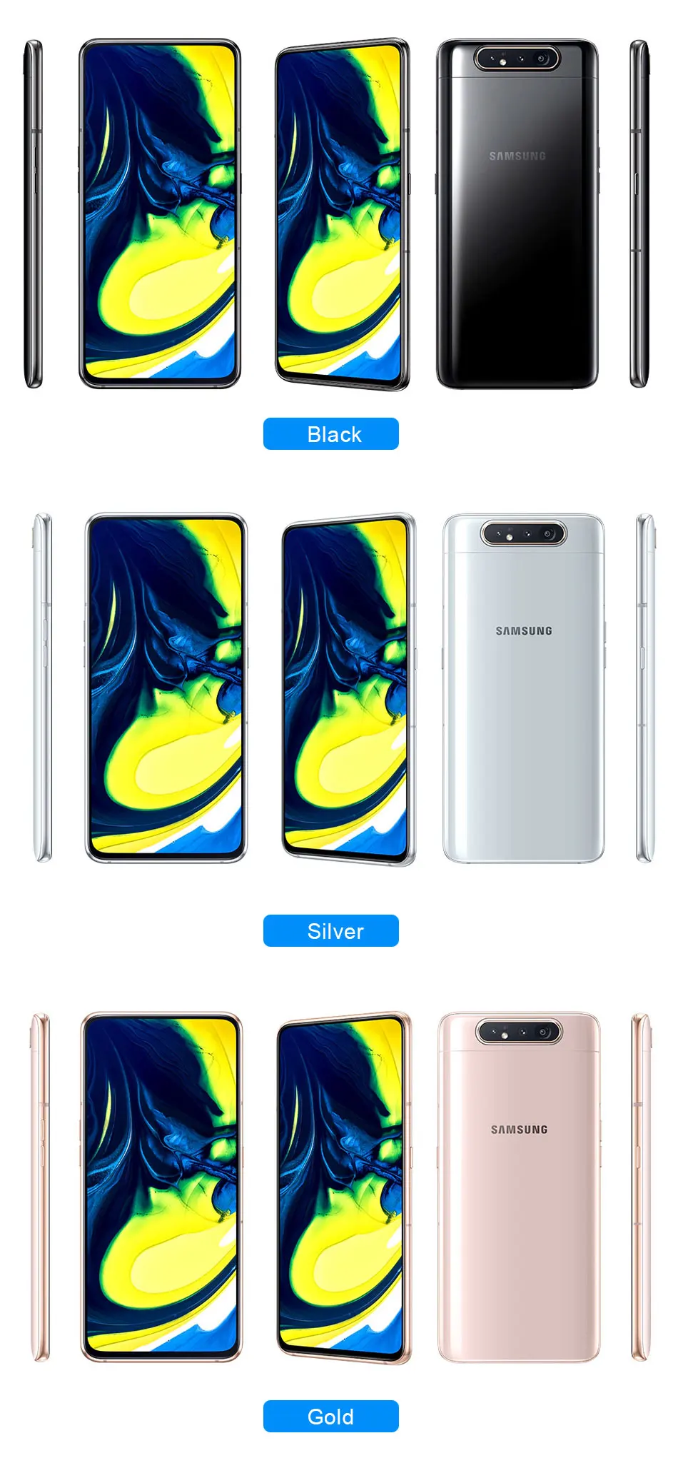 samsung Galaxy A80 A805F/DS LTE мобильный телефон 6," 8 ГБ ОЗУ 128 Гб ПЗУ Snapdragon 730 Android 3700 мАч NFC две sim-карты