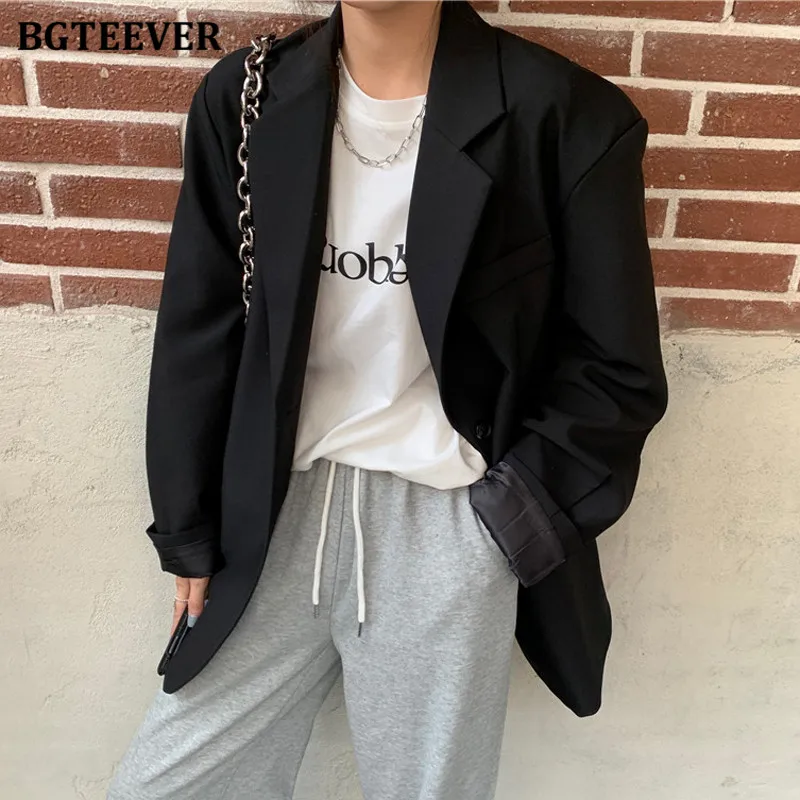 

Стильный шикарный свободный женский костюм BGTEEVER, куртка с длинным рукавом, однобортный Женский блейзер, топы, осень 2021, женская верхняя одеж...