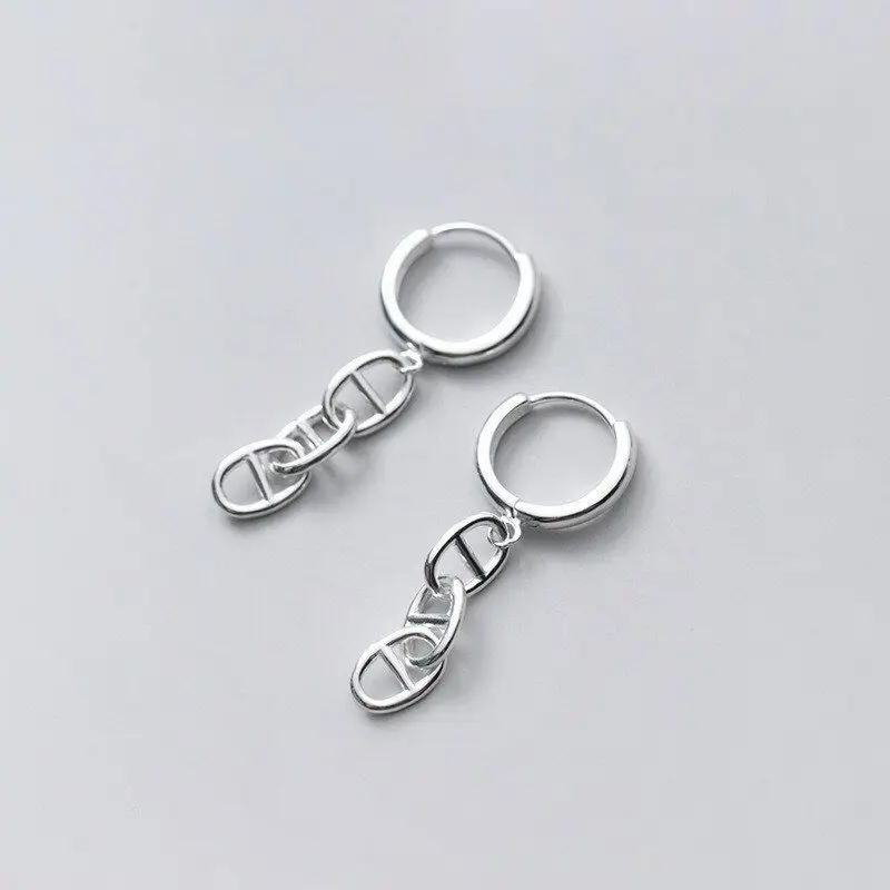 

A00939 New Genuine 925 Sterling Silver Lock Clasp Cuban Chain Link Pendant Earrings Bohemian Unisex Street Jewelry
