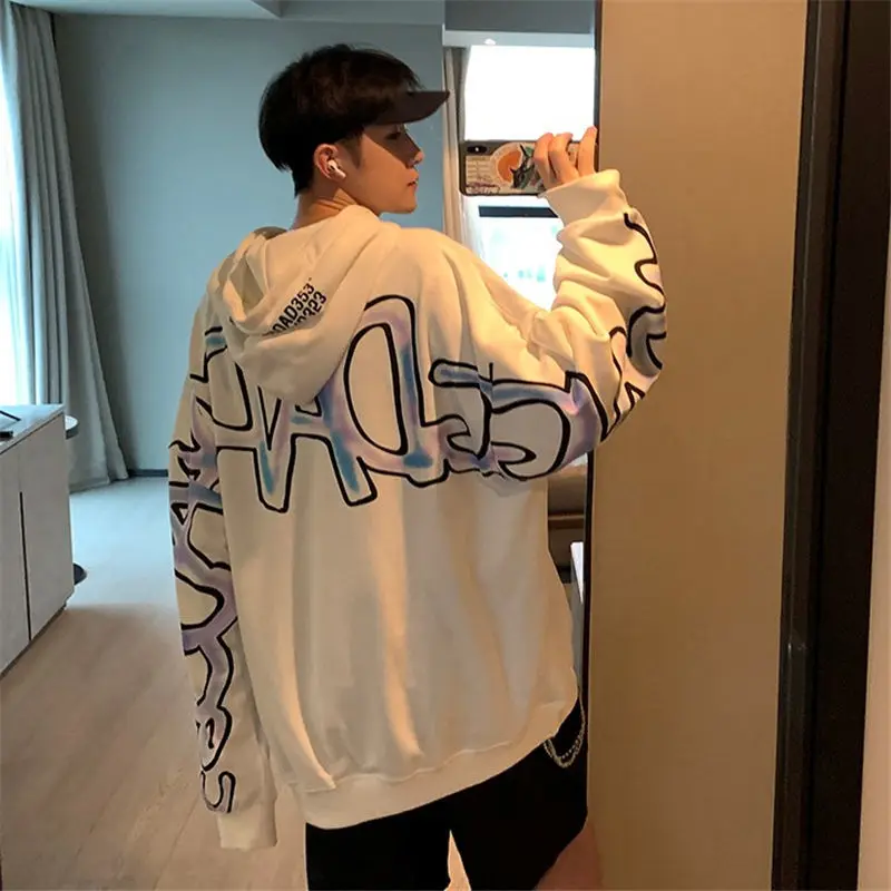 

2020 модный красивый мужской топ с капюшоном в гонконгском стиле хип-хоп Свободный Топ с принтом для студентов одежда для пар уличная Модная б...