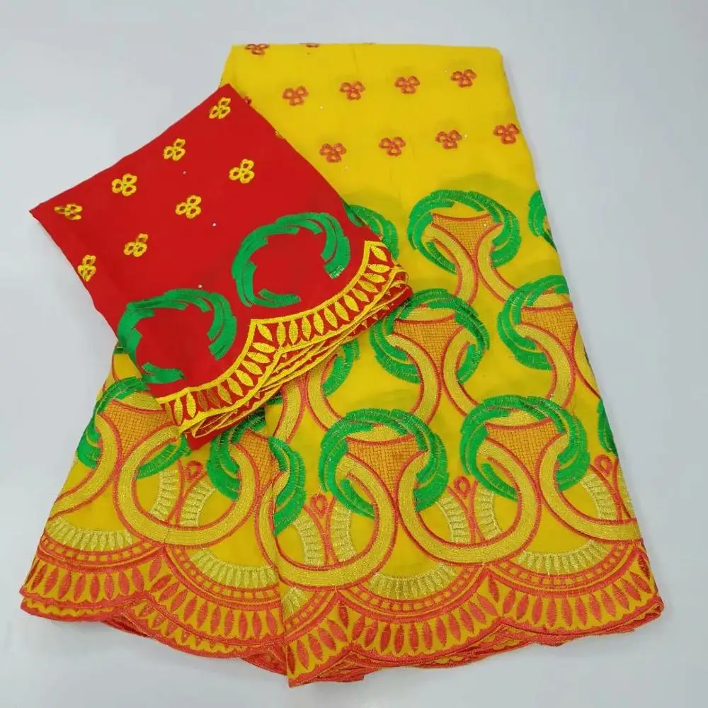 Новинка 2 + 5 ярдов хлопчатобумажная ткань вышивка парча 2019 Riche Африканский Базен
