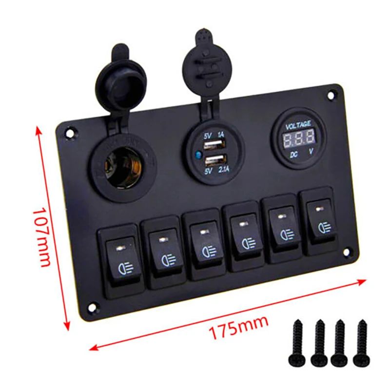 

Car Marine Boat 6 Gang Waterproof Circuit Blue LED Rocker Switch ON-OFF Panel Breaker With Screws IP67 Tools Interior Parts