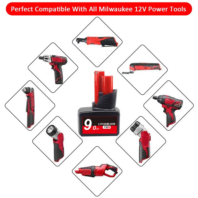 Для Milwaukee XC 48 11 2401 M12 аккумулятор 12 вольт 9 0 а компактный литий ионный с защитой от