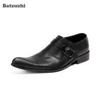 batzuzhi black genuine leather shoes men fashion men dress shoes leather pointed toe buckle soft comfortable zapatos hombre