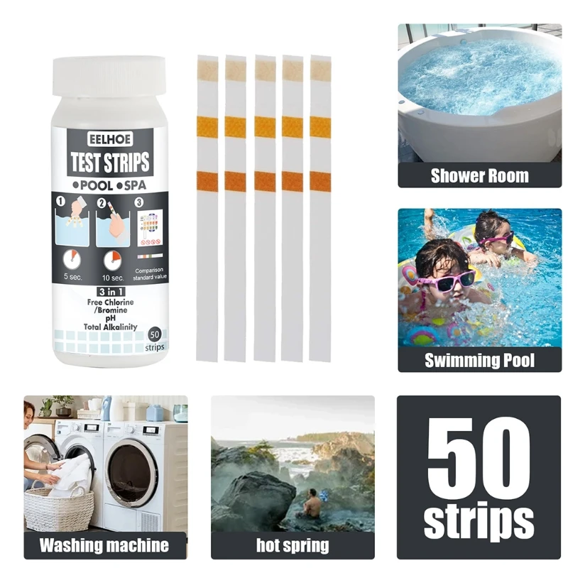 

50strips Water Quality Test Strips Pool SPA Pond Test Paper Chlorine PH Alkalinity Water For Swimming Pool