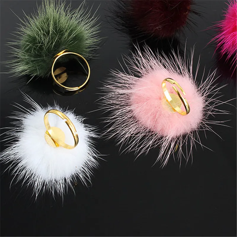 1 шт. модные милые мягкие пушистые Регулируемые кольца с меховым помпоном для