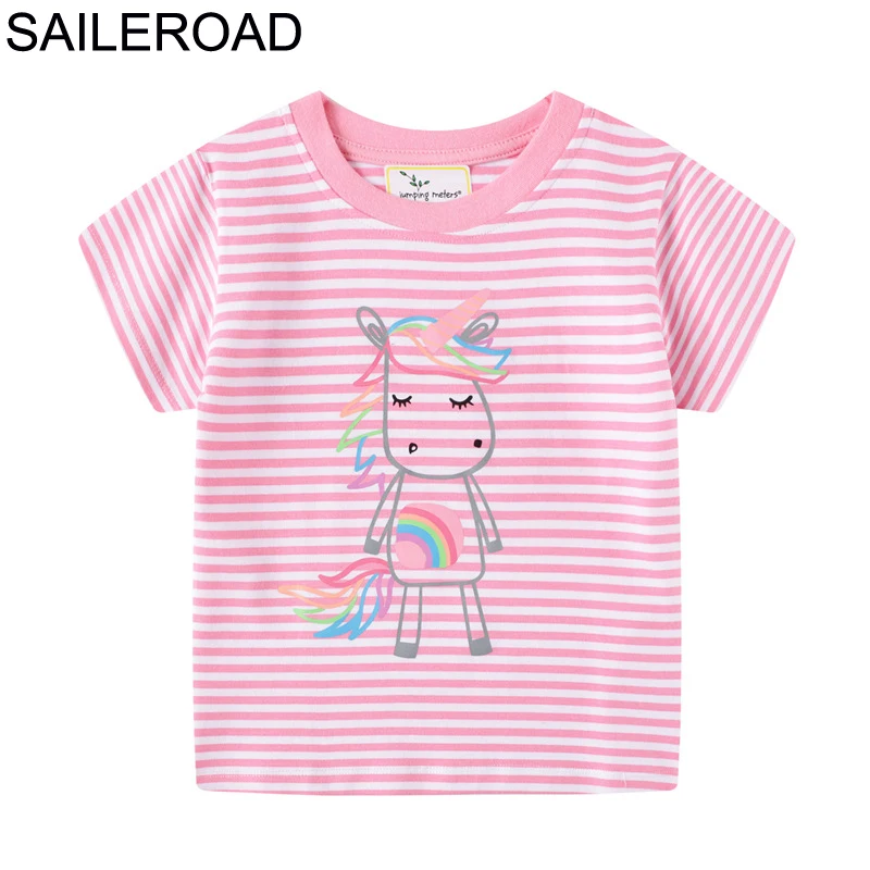 SAILEROAD Футболки Unicorn Pink Girls Лето Новорожденных Девочек Рубашки с коротким рукавом