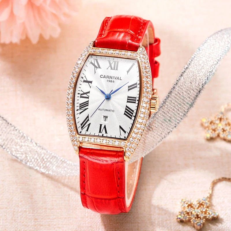 Relogio Feminino CARNIVAL Luxury Brand Women Watches Ladies Waterproof Rose Gold Automatic Mechanical Wrist Watch Calendar Clock