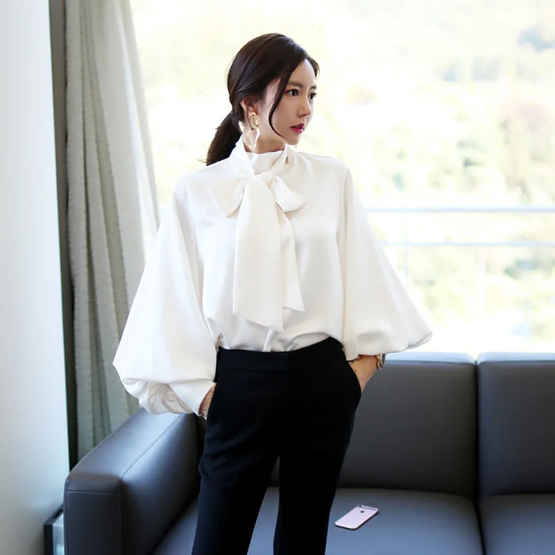 

New fashion lantern sleeves loose shirt bow shirt women shirts
