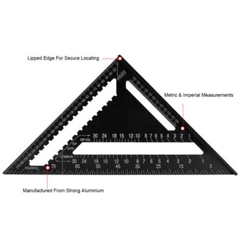 

1 Set 12 Inch Metric Triangle Angle Ruler Aluminum Alloy Triangular Measuring Rule Woodworking Speed Square Protractor 28GF