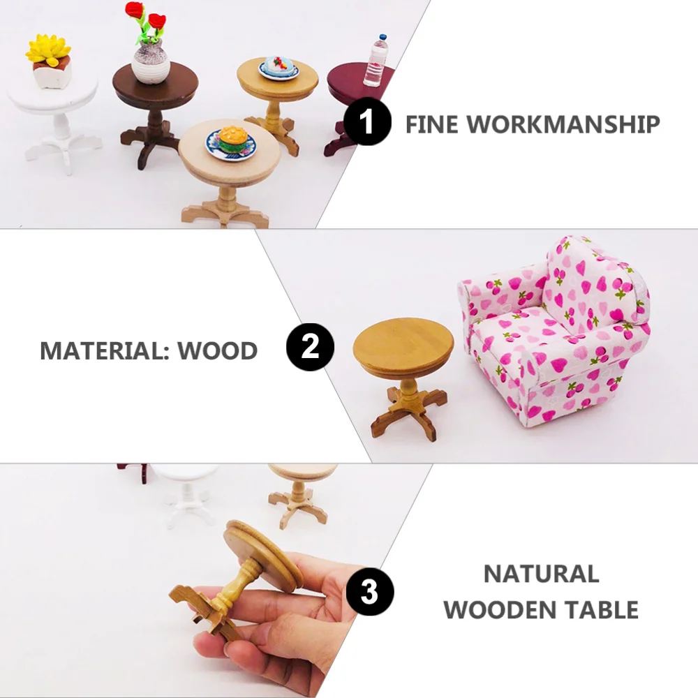 

1Pc Lovely Mini House Furniture Decorative Mini Round Desk Miniature Adornment