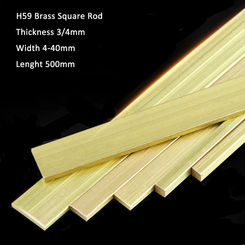 

1Pcs H59 Brass Square Rod 59% Cu Copper Alloy Flat Bar Thickness 3/4mm * Width 4-40mm * Lenght 500mm Good DIY Material