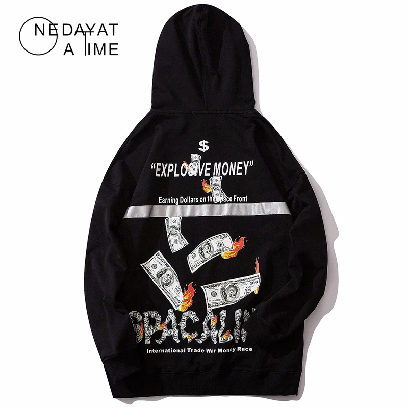 Толстовка мужская с капюшоном Свитшот в стиле хип хоп пуловер принтом денежных